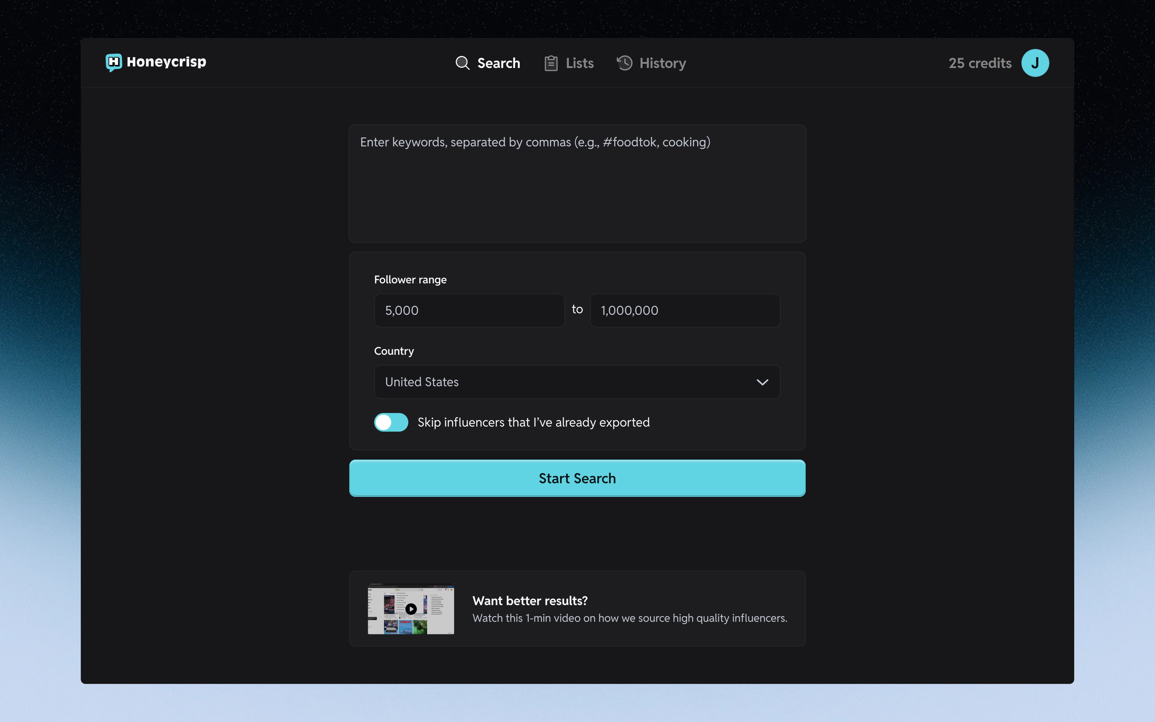 Direct creator search with a short instruction video